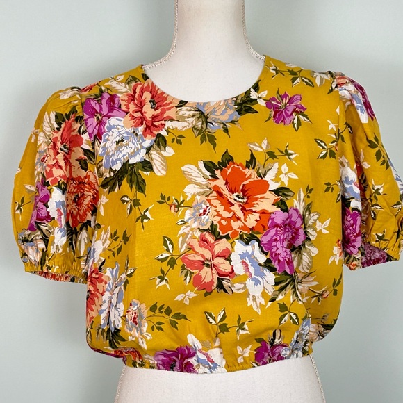 RACHEL Rachel Roy Tops - RACHEL Rachel Roy Floral Puff Sleeve Linen Blend Crop Top NWT